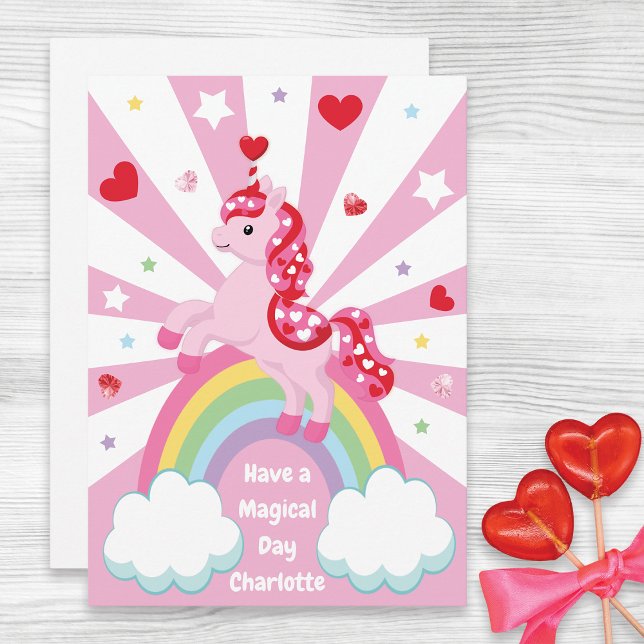 Pink Unicorn Valentine’s Day Kids Classroom Flat  Holiday Card (Creator Uploaded)
