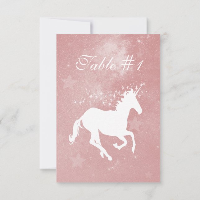 Pink Unicorn Wedding Reception Table Card (Back)