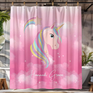 Pink Unicorn with Calligraphy Name Shower Curtain