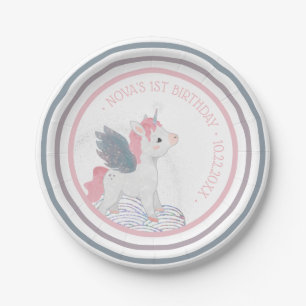 Pink Unicorn with Wings Birthday Paper Plate