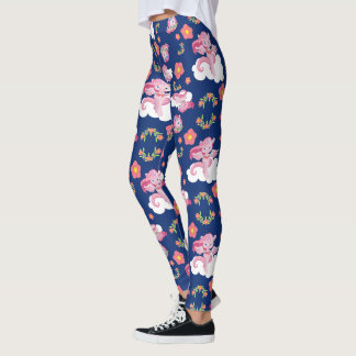 Pink Unicorns & Florals on Navy Leggings