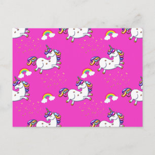 Pink Unicorns Gold Stars and Rainbow Postcard