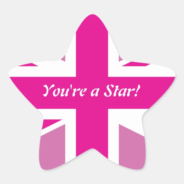 Pink Union Jack Customisable Star Ornament Sticker (Front)