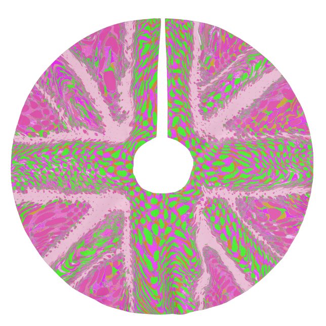 Pink Union Jack Liquid Art, Wild Animal Patterned Brushed Polyester Tree Skirt (Front)