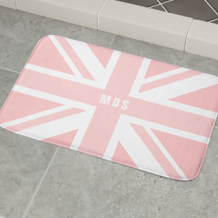 Pink Union Jack UK Flag Monogram Bath Mat