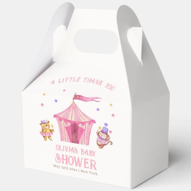Pink Unique Circus Bear Monkey Baby Shower Favour Box (Front)