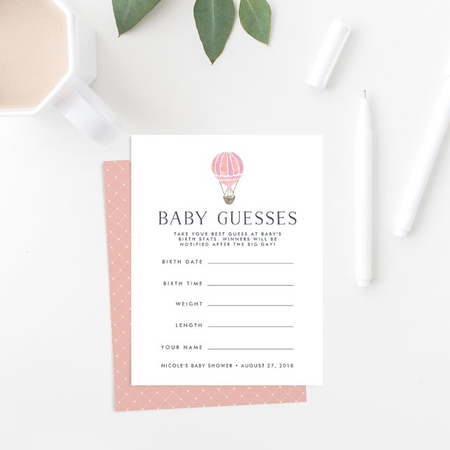 Pink Up in the Air Baby Shower Guessing Game Card (Creator Uploaded)