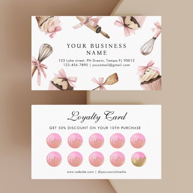 Pink Utensils Kitchen & Cupcakes Flat Loyalty Card (Creator Uploaded)