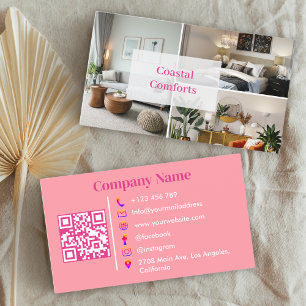 Pink Vacation Rental Guest House QR Code Business Card