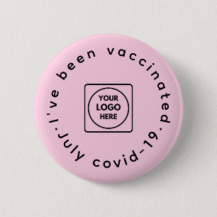 Pink Vaccinated Logo   Modern Covid-19 Awareness  6 Cm Round Badge