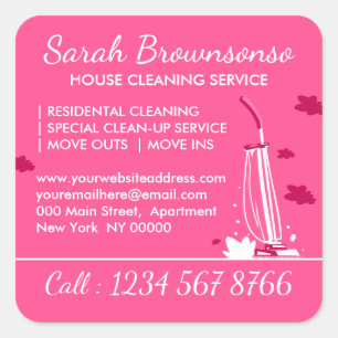 Pink Vacuum Housekeeper Brand Square Sticker