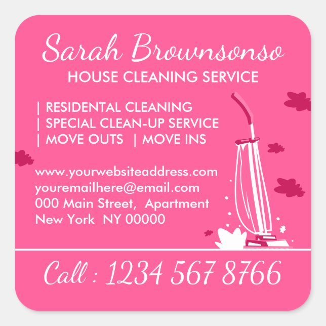 Pink Vacuum Housekeeper Brand Square Sticker (Front)