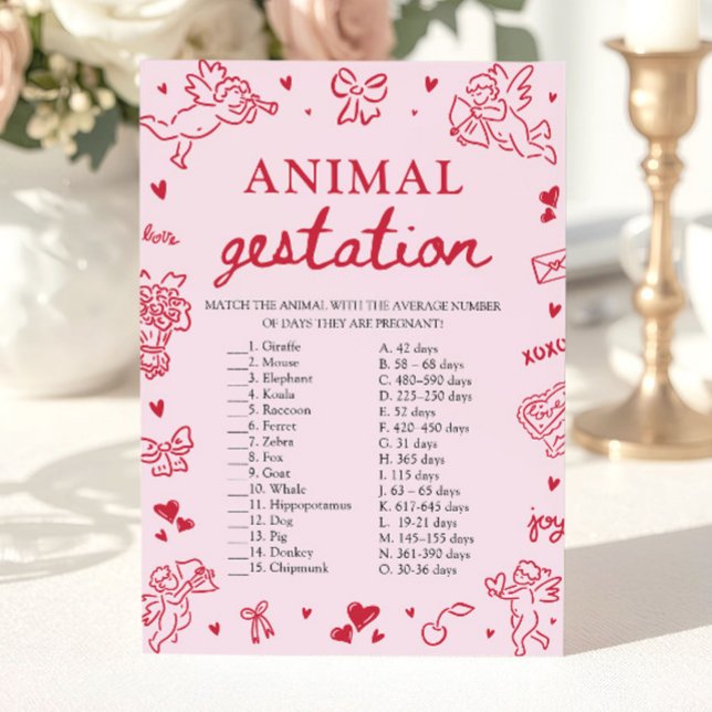 Pink Valentine Animal Gestation Baby Shower Game Invitation (Pink Valentine Animal Gestation Baby Shower Game)