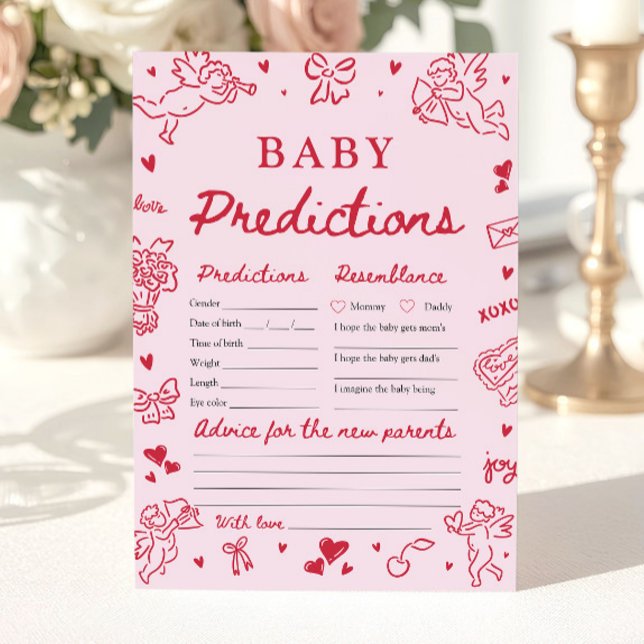 Pink Valentine Baby Prediction Baby Shower Game Invitation (Pink Valentine Baby Predictions Baby Shower Game)