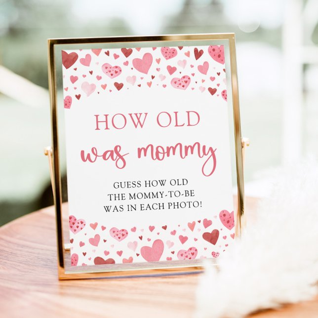 Pink Valentine Baby Shower How Old Was Mummy Game Poster (Creator Uploaded)