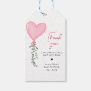 Pink Valentine Balloon Baby Shower Favour Tags