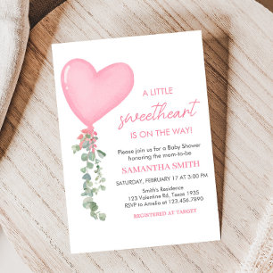 Pink Valentine Balloon Baby Shower  Invitation