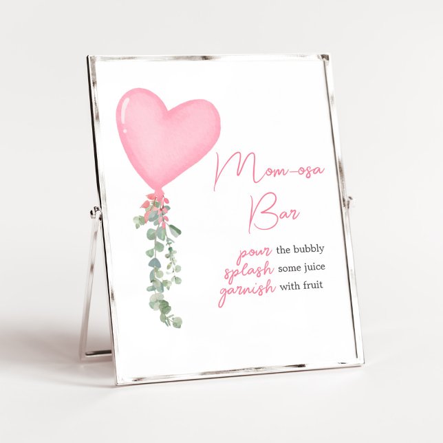Pink Valentine Balloon Mum Osa Bar  Poster (A Little Sweetheart Balloon Baby Shower Mom Osa Bar Sign)