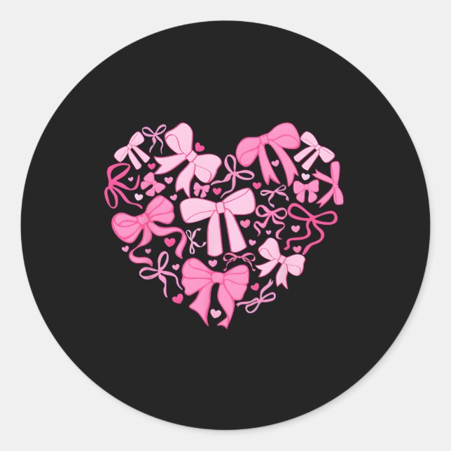 Pink Valentine Coquette Bow Heart  Classic Round Sticker (Front)