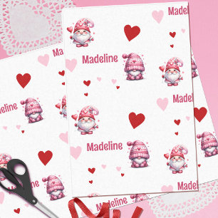 Pink Valentine Gnomes Personalised Tissue Paper