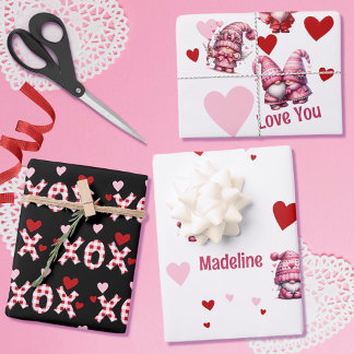 Pink Valentine Gnomes Wrapping Paper Sheet