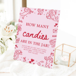 Pink Valentine Guess How Many Candies Baby Shower  Pedestal Sign