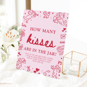 Pink Valentine Guess How Many Kisses Baby Shower  Pedestal Sign