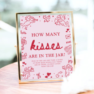 Pink Valentine Guess How Many Kisses Baby Shower  Poster
