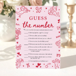 Pink Valentine Guess the Number Bridal Shower Game Invitation