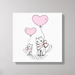 PINK VALENTINE HEART BALLOONS WITH GRAY KITTENS CANVAS PRINT