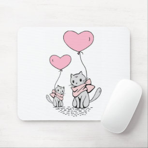 PINK VALENTINE HEART BALLOONS WITH GRAY KITTENS MOUSE PAD