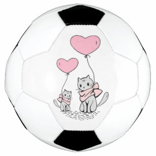 PINK VALENTINE HEART BALLOONS WITH GRAY KITTENS SOCCER BALL