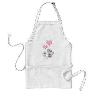 PINK VALENTINE HEART BALLOONS WITH GRAY KITTENS STANDARD APRON