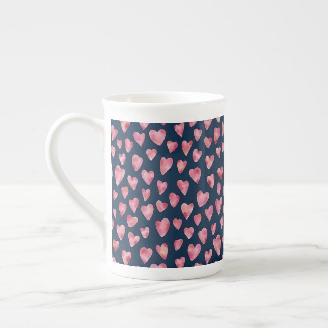 Pink Valentine Heart Bone China Mug (Left)