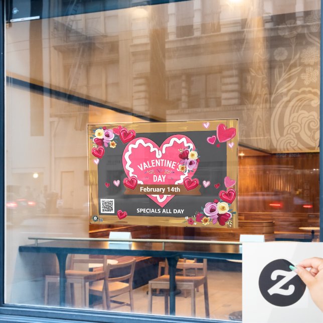 Pink Valentine Heart Window Cling/ 40x28 Customise (Cafe Window)