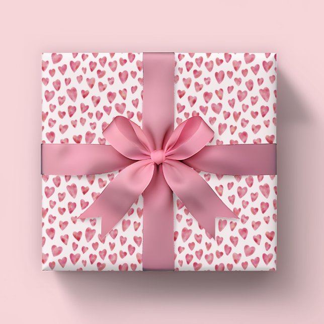 Pink Valentine Heart Wrapping Paper (Pink watercolor love heart wrapping paper for Valentines Day, engagement gifts & wedding gifts)