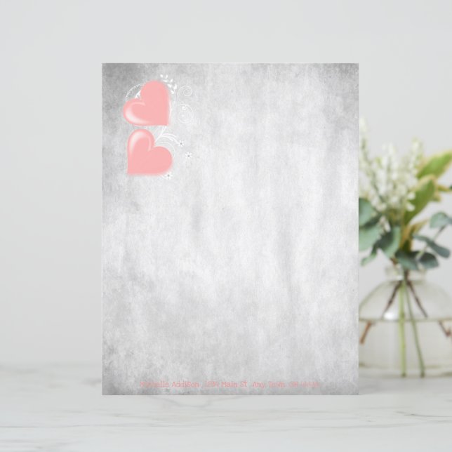 Pink Valentine Hearts Personalised Paper Sheet (Standing Front)
