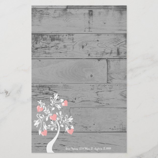 Pink Valentine Hearts Tree Personalised Stationery (Front)