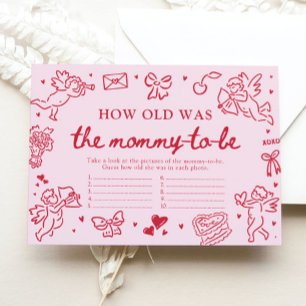 Pink Valentine How Old Was Mommy Baby Shower Game Enclosure Card