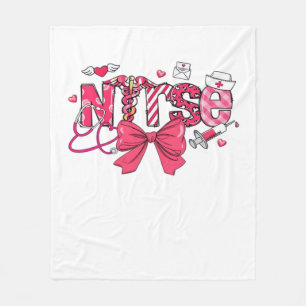 Pink Valentine Nurse, Valentine Coquette Bow Overs Fleece Blanket