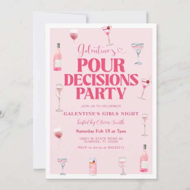 Pink Valentine’s Galentine’s Girls Night Party Invitation (Front)