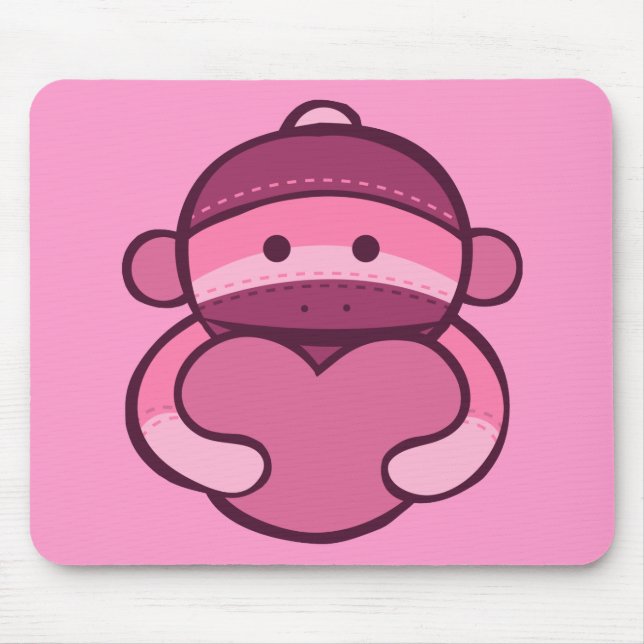 Pink Valentine Sock Monkey Merchandise Mouse Pad (Front)