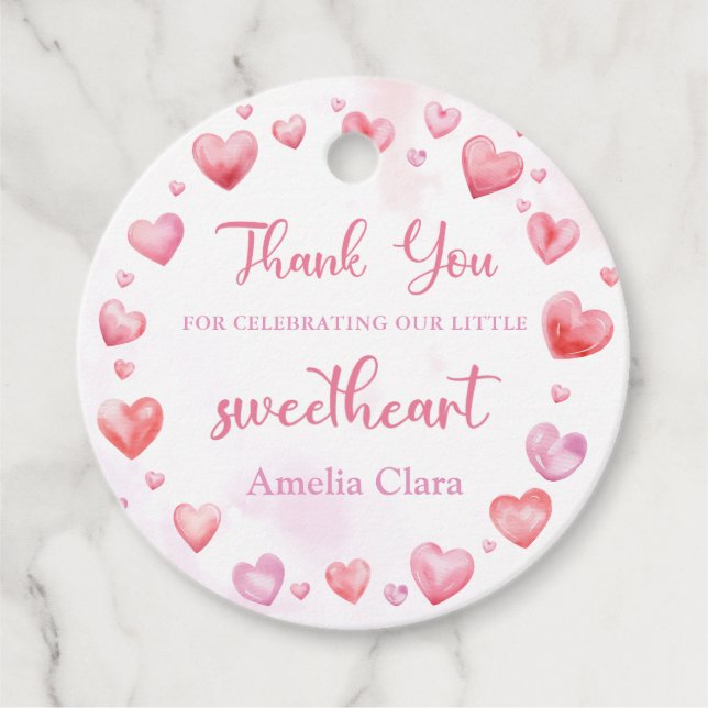 Pink Valentine Sweetheart Birthday Favour Tags (Front)