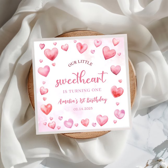 Pink Valentine Sweetheart Birthday Paper Napkin (Creator Uploaded)