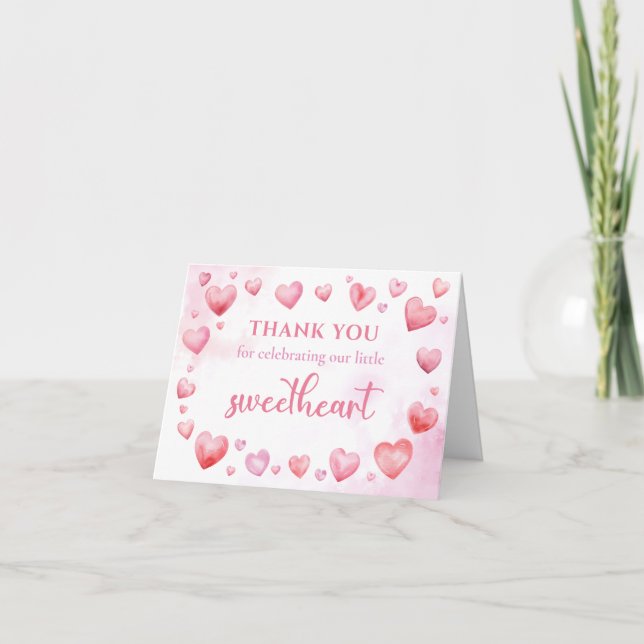 Pink Valentine Sweetheart Birthday Thank You Card (Front)