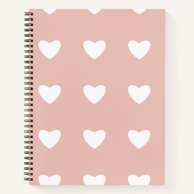 Pink Valentine White Heart Seamless Pattern Gift Notebook (Front)