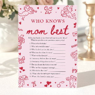 Pink Valentine Who Knows Mom Best Baby Shower Game Invitation
