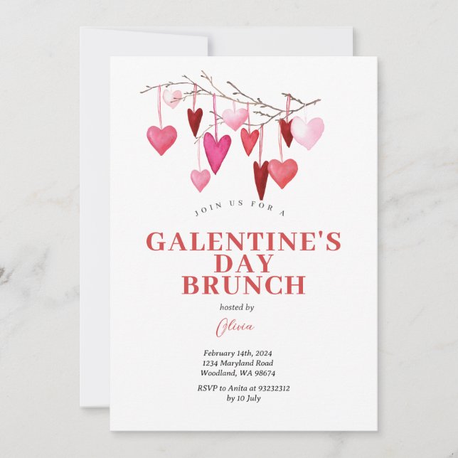 Pink Valentine's Brunch Day Friendship Invite  (Front)