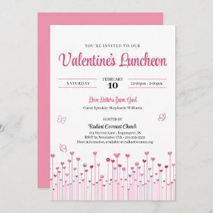 Pink Valentine's Church Luncheon Heart Flowers Invitation