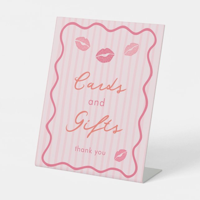 Pink Valentine's Day Bridal Shower Cards & Gifts Pedestal Sign (Front)